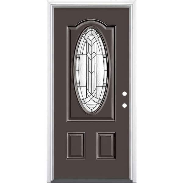 Masonite 36 in. x 80 in. Chatham 3/4 Oval Lite Left Hand Inswing Painted Steel Prehung Front Exterior Door with Brickmold
