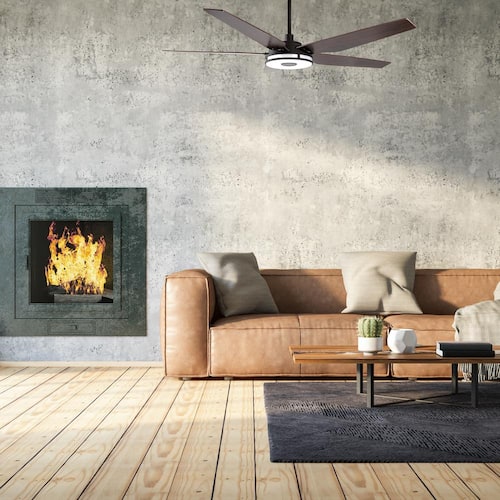 Explorer 56 in. Indoor/Outdoor Dark Brown Smart Ceiling Fan, Dimmable LED Light and Remote, Works with Alexa/Google Home Ceiling Fans With Lights