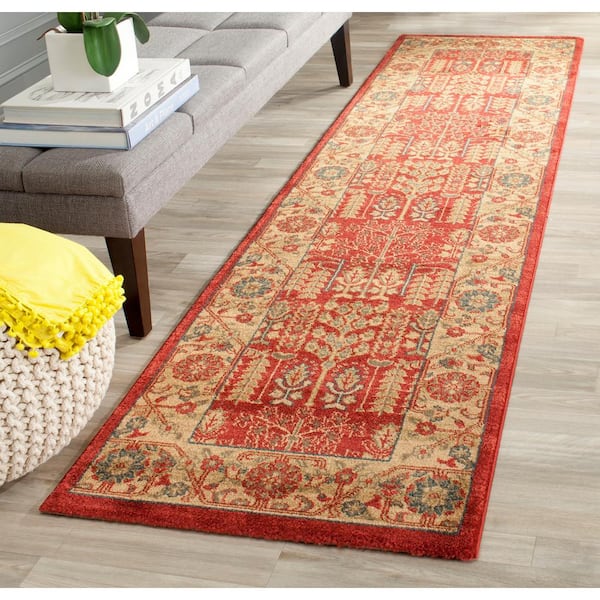 Mahal Red/Natural 2 ft. x 10 ft. Antique Floral Border Runner Rug