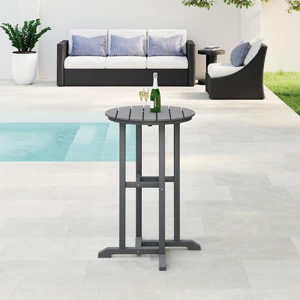 Laguna 24 in. Round Outdoor Dining HDPE Plastic Counter Height Bistro Table in Gray