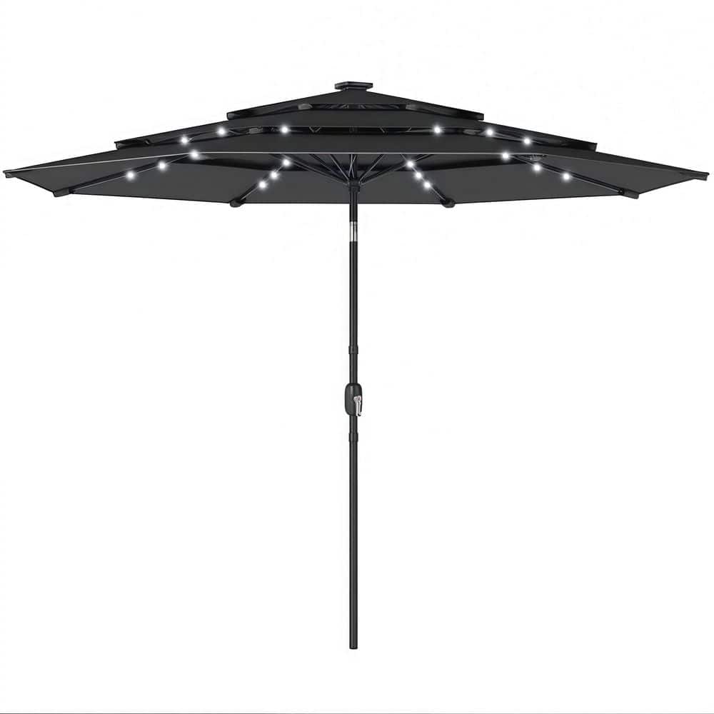 9.7 ft Outdoor Patio Umbrella in Black with Solar LED Lights, 3 Tier Outdoor Table Umbrella with Tilt, Crank price history on PriceWatchPro