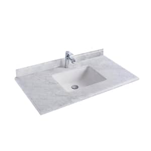 42 in. W x 22 in. D Carrara Marble Vanity Top in White with White Rectangular Single Sink