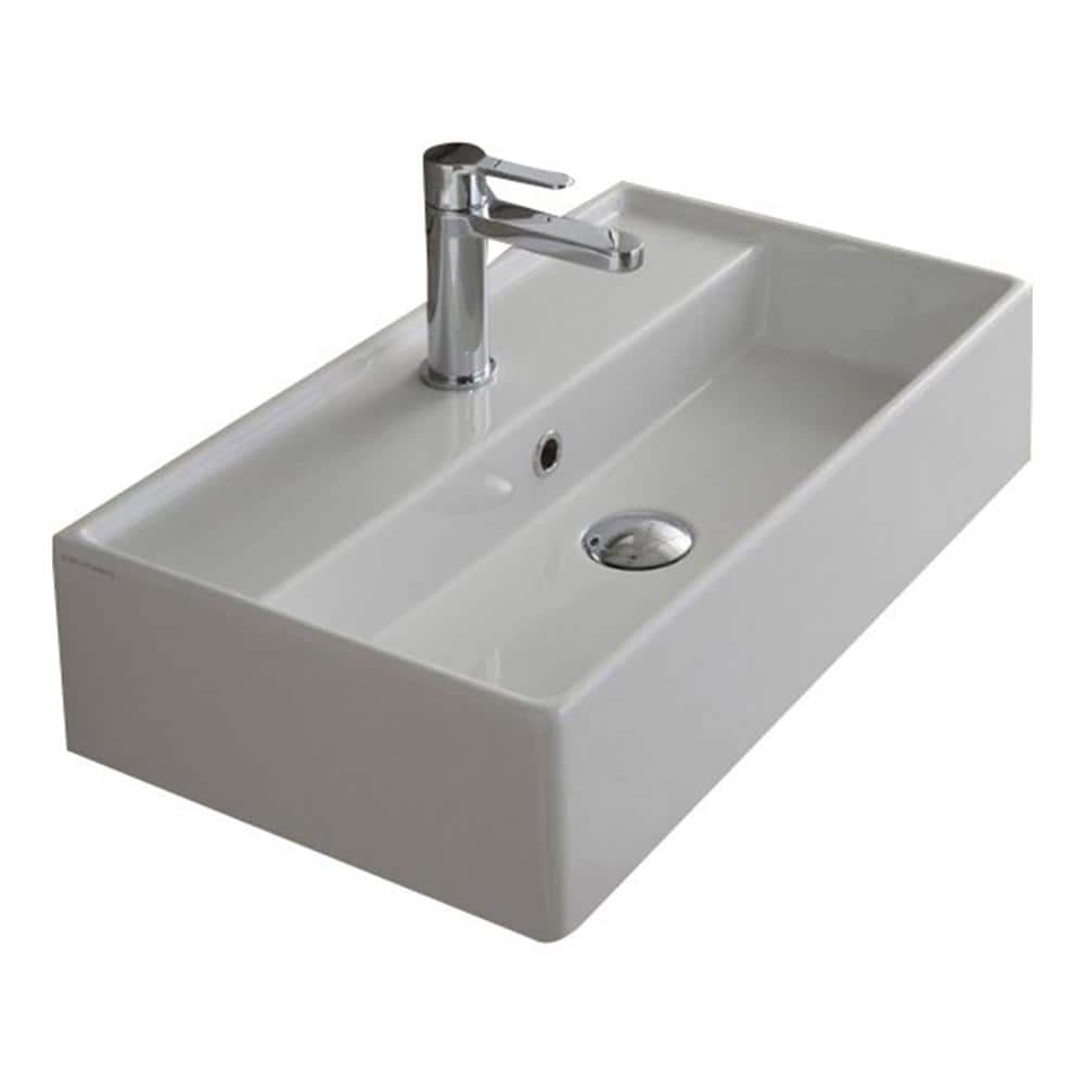 Teorema White Ceramic Wall-Mount Rectangular Vessel Sink