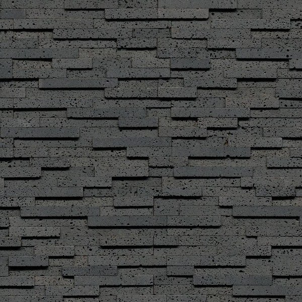 Puka Lava Stone Black 3D Ledger Panel 6 in. x 24 in. Honed Basalt Wall Tile (6 sq. ft. /Case)