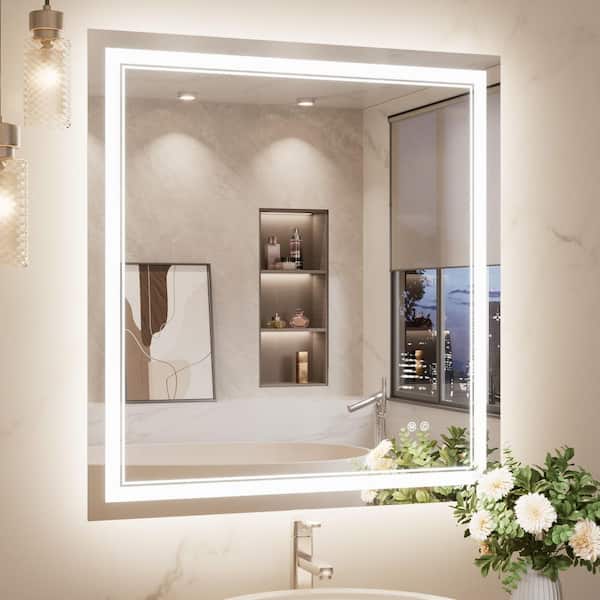 30 in. W x 32 in. H Rectangular Frameless LED Lighted Wall Bathroom Vanity Mirror 3 Colors Dimmable Light and Anti-Fog