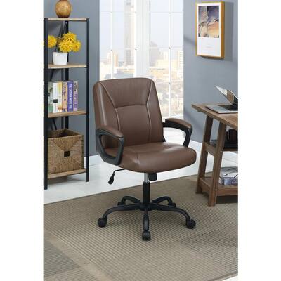 Brown Artificial Leather Low Back Adjustable Height Office Chair with Padded Armrests