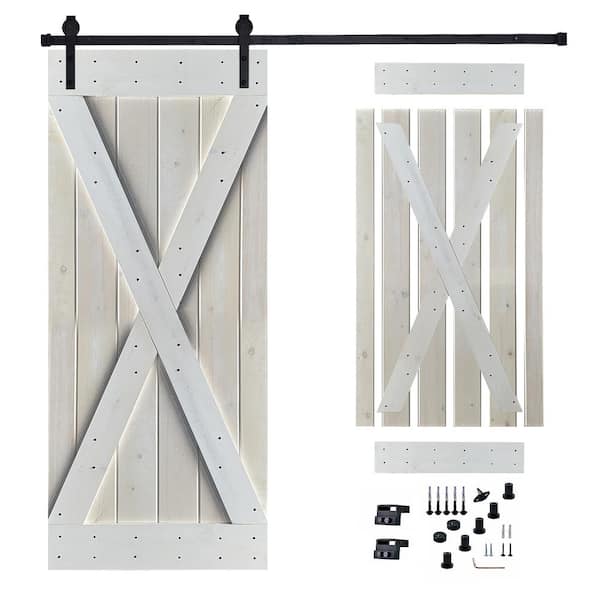 Akicon 30 in. x 84 in. White Painted Wood Sliding Door with Hardware Kit, Pre-Drilled Ready to Assemble