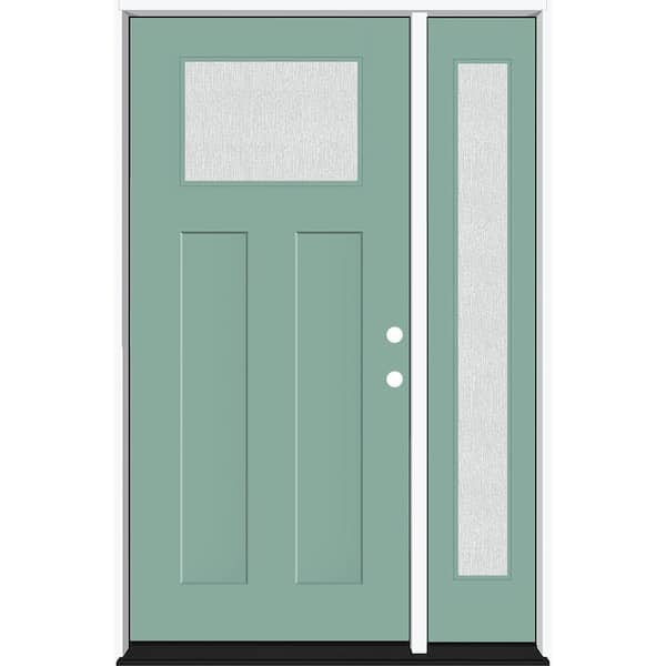 Steves & Sons Legacy 53 in. x 80 in. 1/4 Toplite Rain Glass LHIS Primed Quarry Finish Fiberglass Prehung Front Door w/14 in. SL