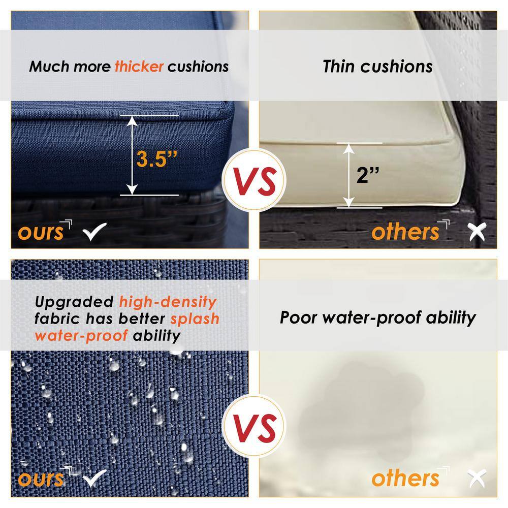 PHI VILLA Black Rattan Wicker 5 Seat 6-Piece Steel Outdoor Patio Sectional Set with Blue Cushions and Coffee Table PHI VILLA Black Rattan Wicker 5 Seat 6-Piece Steel Outdoor Patio Sectional Set with Blue Cushions and Coffee Table - 3