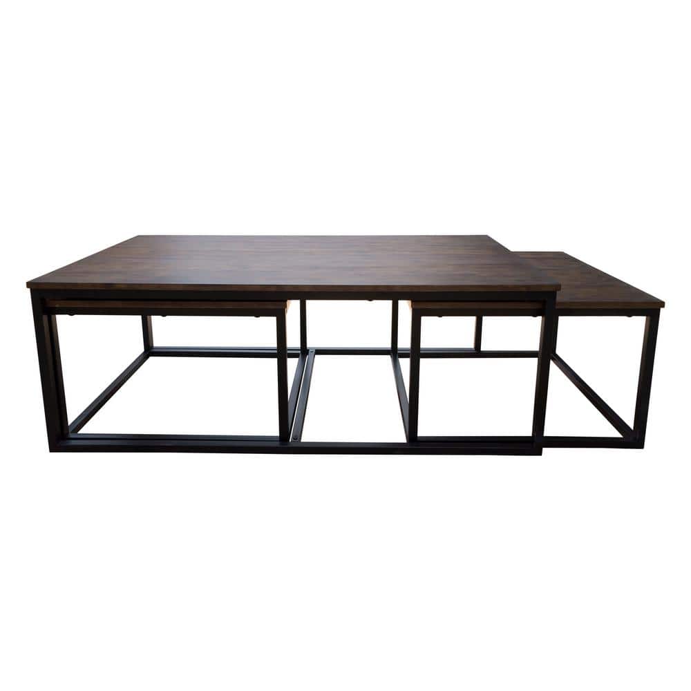 Arcadia Antiqued Mocha 54" Square Wood & Metal Nesting Coffee Table