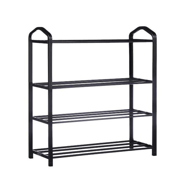 Amucolo 24.4 in. H 12-Pair 4-Tier Black Steel Shoe Rack