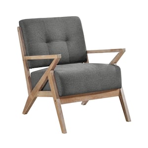 Gray and Brown Polyester Armchair with Attached Back and Cushioned Seat