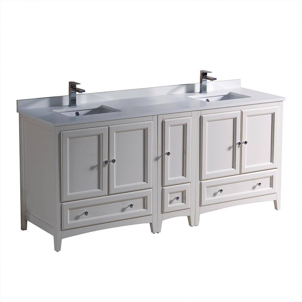 Oxford 72" Antique White Quartz Double Sink Freestanding Vanity