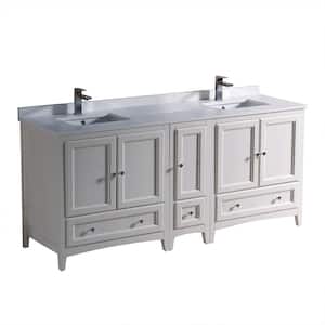 Oxford 72 in. Double Vanity in Antique White with Quartz Stone Vanity Top in White with White Basin with Side Cabinet