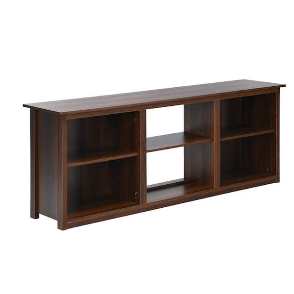 Costway 2-Tier 70 in. Brown TV Stand Fits TV's up to 75 in. with 6 Open Shelves