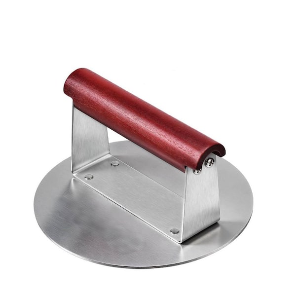 6.2 in. Stainless Steel Smashed Burger Press with Extra Wide Heat-Resistant Wood Handle for Cooking Grilling