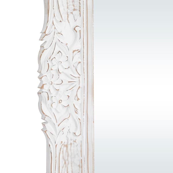 Carved Painted White Wood Frame Mirror 39 3/4” by 29 1/4”