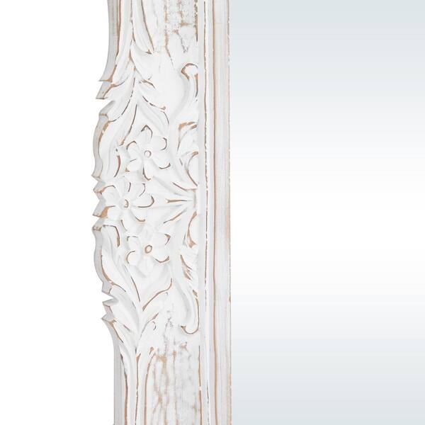 Carved Painted White Wood Frame Mirror 39 3/4” by 29 1/4”