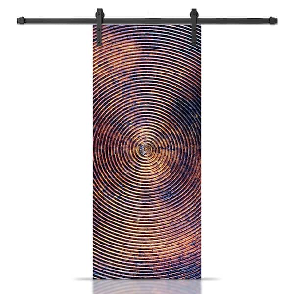 CALHOME 18 in. x 80 in. Artisan Print Series Spiral MDF Modern Interior Sliding Barn Door with Hardware Kit