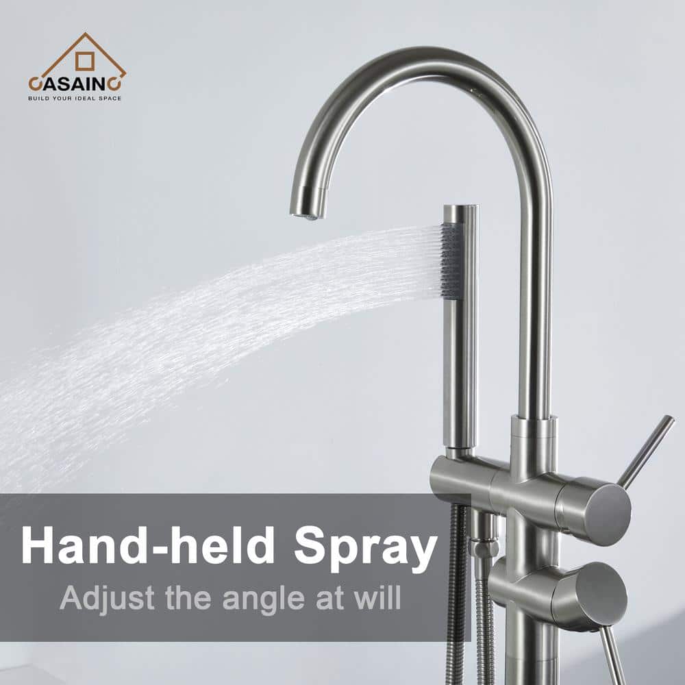 Brushed Nickel Freestanding Tub Filler with Hand Shower