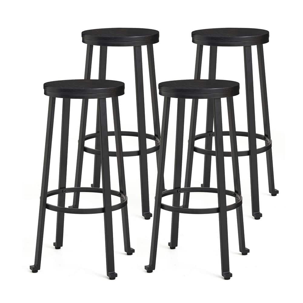 Glitzhome 29.25 in. H Black Steel Bar Stool with Round Elm Wood Top