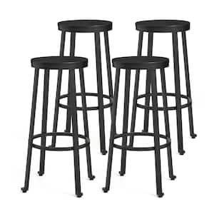 29.25 in. H Black Steel Bar Stool with Round Elm Wood Top (Set of 4 )
