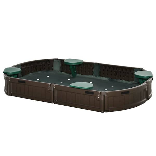 6 ft. W x 3.4 ft. L x 8.75 in. Kids Oval Sandbox with 4-Built-in Seats and Cover for Backyard
