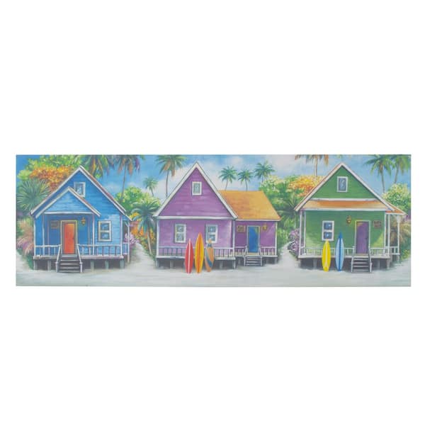American Art Decor Outdoor Canvas Wall Art, Coastal Cabins Crop Beach Backyard & Patio Décor, 16" x 48"
