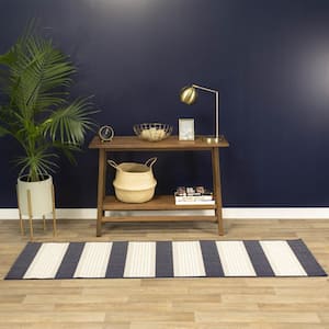 Soren Dark Blue 2 ft. x 7 ft. Stripe Indoor/Outdoor Area Rug