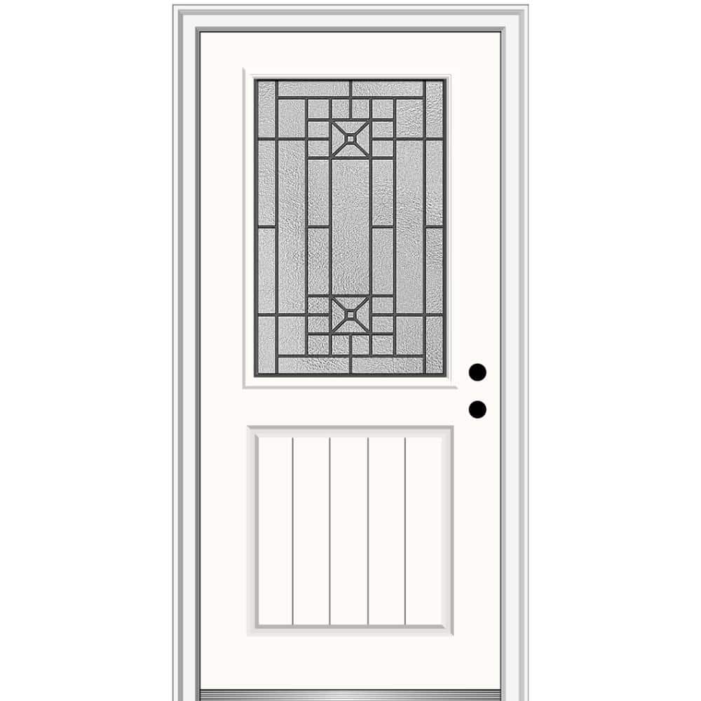 36 in. x 80 in. Courtyard Left-Hand 1/2-Lite Decorative Planked Painted Fiberglass Prehung Front Door, 4-9/16 in. Frame price history on PriceWatchPro