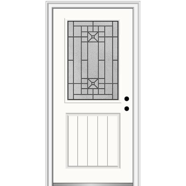 MMI Door 36 in. x 80 in. Courtyard Left-Hand 1/2-Lite Decorative Painted Fiberglass Smooth Prehung Front Door on 6-9/16 in. Frame