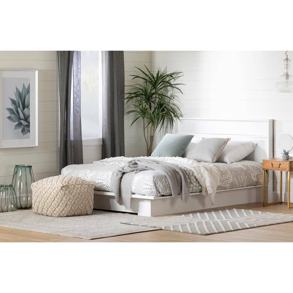 Pure White Full Metal Headboard with Storage Shelf
