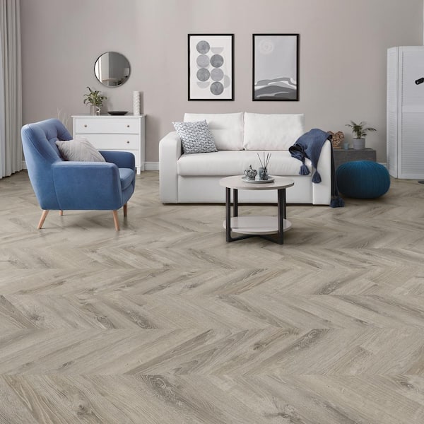 Chevron Sterling Oak 22 MIL x 12 in. W x 28 in. L Click Lock Waterproof Luxury Vinyl Plank Flooring (18.9 sq. ft./Case)