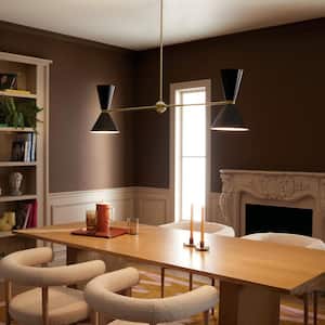 Phix 48 in. 4-Light Champagne Bronze and Black Mid-Century Modern Shaded Linear Chandelier for Dining Room
