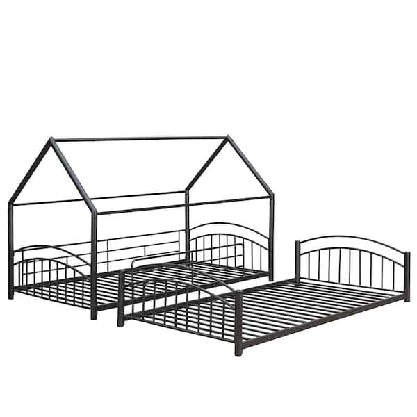 Harper & Bright Designs Black and Red Twin over Twin Metal Bunk 