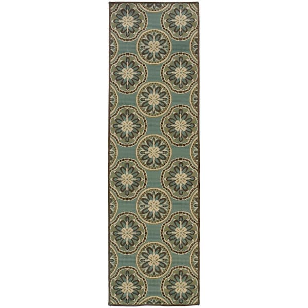 Home Decorators Collection Trinidad Blue 2 ft. x 8 ft. Indoor/Outdoor Patio Runner Rug