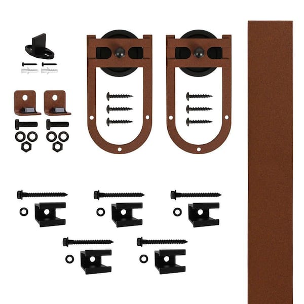 Quiet Glide Horse Shoe Strap New Age Rust Rolling Barn Door Hardware Kit with 3 in. Wheel for Doors Up to 1-3/4 in. Thick