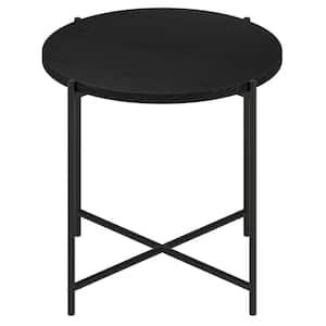 Loretta 23.63 in. Blackened Bronze and Black Grain Round Side Table with MDF Top