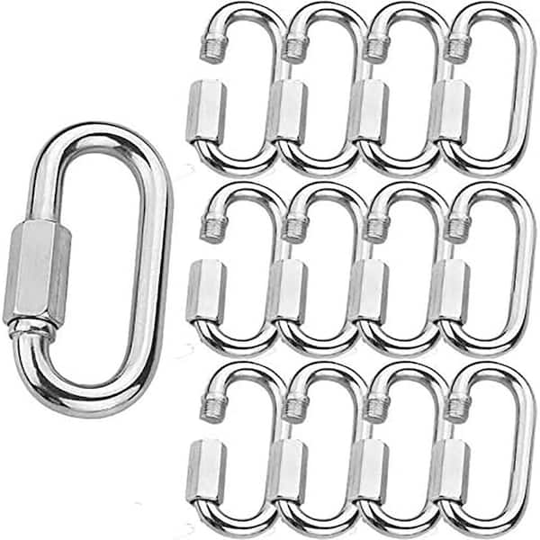 Stainless Steel Quick Brackets Links 5/16 in. M8 Oval Locking Carabiner Heavy Duty Chain Connector 12-Pack 1500lbs. Load