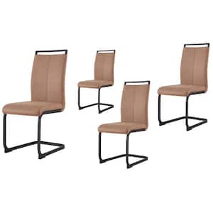 Edwin Brown Faux Leather Dining Chairs Set of 4,Comfortable Chairs with  Backrest and Metal Legs,Modern Industrial Upholstered Chairs-The Pop Maison