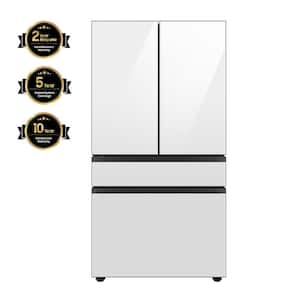 Bespoke 29 cu. ft. 4-Door French Door Smart Refrigerator with Beverage Center in White Glass, Standard Depth
