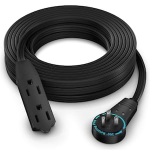 50 ft. 16/3 Light Duty Indoor Extension Cord with 360° Rotating Flat Plug 3-Outlet, 13Amps, Black