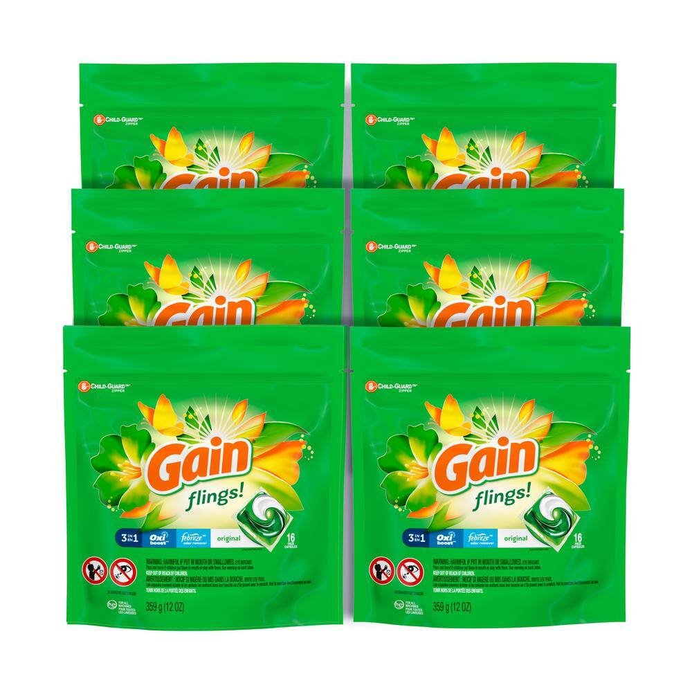 Gain Flings Original Scent Laundry Detergent (16-Count, 6-Pack