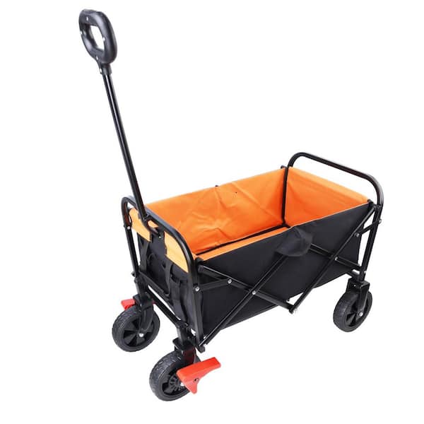 1.5 cu. ft. Black and Orange Fabric Mini Folding Wagon Garden Cart Shopping Beach Cart for Garden, Shopping with Brake
