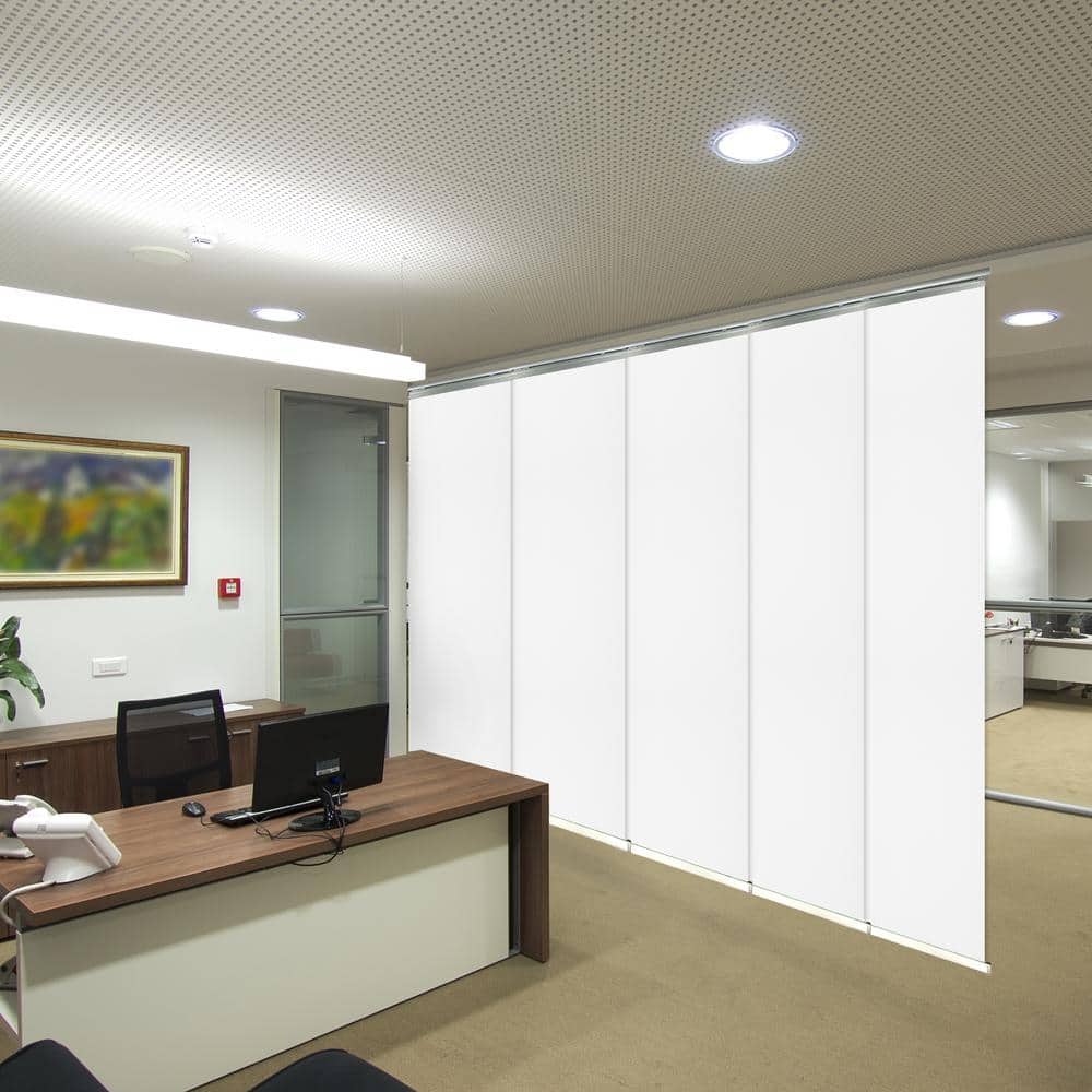 Alabaster 58 in. to 110 in. W x 116 in. L Adjustable 5-Panel, White Single Rail Panel Track with 23.5 in. Slates
