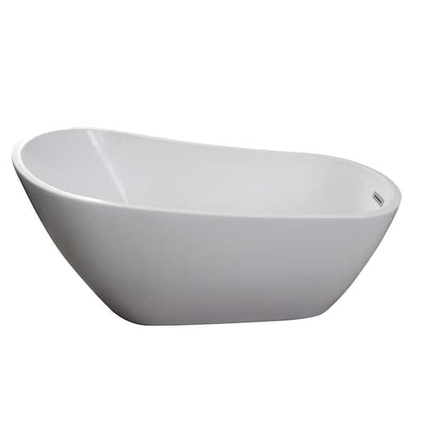 Lorenzo 60 in. Acrylic Slipper Flatbottom Non-Whirlpool Bathtub in White with Integral Drain in Brushed Nickel