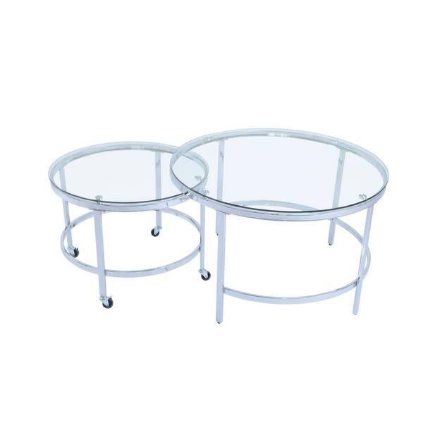 Tidoin 31.5 in. White Standard Round Marble Coffee Table with 2-Tier Tabletop and Metal Leg