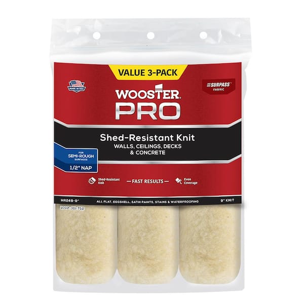 Wooster 9 in. x 1/2 in. Pro Surpass Shed-Resistant Knit High-Density Fabric Roller Cover Applicator/Tool (3-Pack)