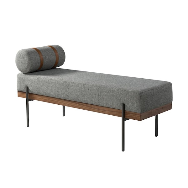 JAYDEN CREATION Cayetano Grey Upholstered Entryway Bench with Metal Legs and Removable Pillow