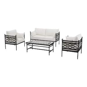 Wakefield 4-Piece Reinforced Aluminum Outdoor Conversation Set with CushionGuard Plus Natural White Cushions